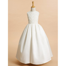 Lovely Ball Gown Long Satin Embroidery First Communion Dress