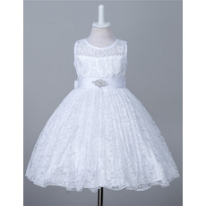 Lovely Sleeveless Knee Length Lace Flower Girl Dress with Belt