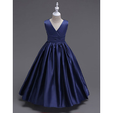 Lovely V-Neck Sleeveless Floor Length Satin Flower Girl Pageant Dress