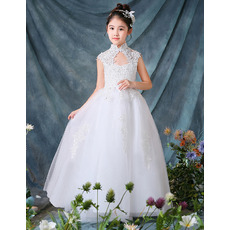 Stunning Mandarin Collar Floor Length Organza Flower Girl Dress