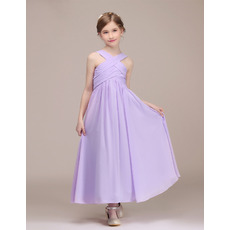 Adorable Ankle Length Chiffon Junior Bridesmaid Dress with Straps