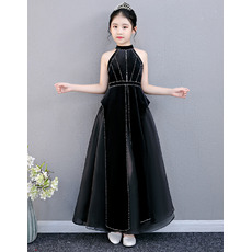 Style Halter Ankle Length Black Junior Bridesmaid Dress