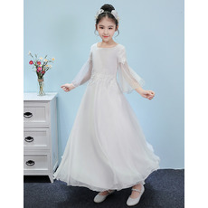 Custom Ankle Length Junior Bridesmaid Dress with 3/4 Long Sleeves