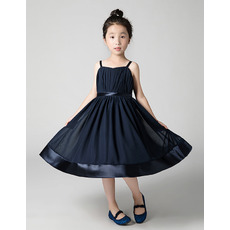 Inexpensive Spaghetti Straps Long Chiffon Junior Bridesmaid Dress