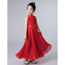 Adorable Halter Ankle Length Chiffon Pleated Junior Bridesmaid Dress