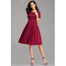 Knee Length Lace Cocktail/ Holiday Dress with Short Sleeves