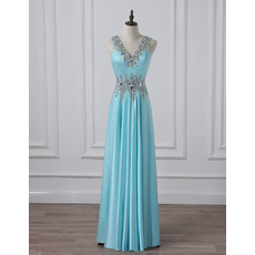 New Style V-Neck Floor Length Satin Evening/ Prom/ Formal Dress