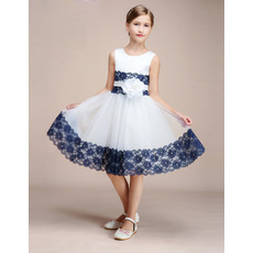 New Style Knee Length Flower Girl Dress with Lace Trim