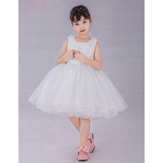 Girls Cute Ball Gown Knee Length Organza Embroidery Flower Girl Dress