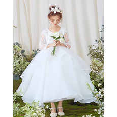 Pretty Ball Gown Ankle Length Flower Girl Dress with Long Sleeves