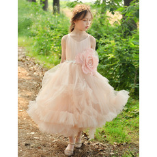 Discount Spaghetti Straps Ankle Length Organza Flower Girl Dress