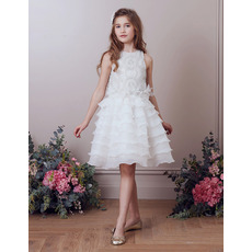 Stunning Knee Length Organza Layered Skirt Beading Flower Girl Dress