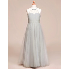 Affordable A-Line Floor Length Satin Tulle Flower Girl Dress