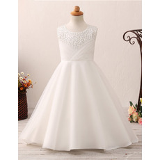 Custom A-Line Sweep Train Satin Flower Girl Dress for Wedding