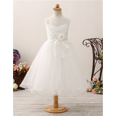 Custom A-Line Tea Length Organza Flower Girl Dress for Wedding