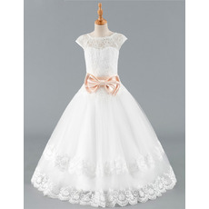 Stunning Ball Gown Floor Length Lace Flower Girl Dress with Belts