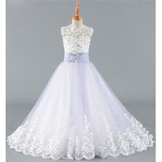 New A-Line Floor Length Organza Flower Girl Dress with Bow