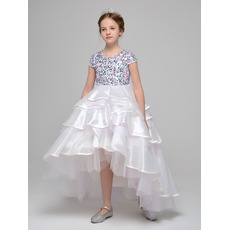 New Style High-Low Asymmetric Beading Little Girls Party Dress