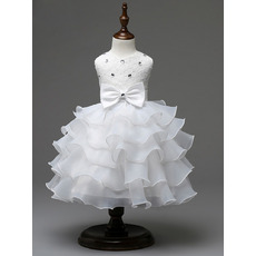 Custom A-Line Tea Length Ruffle Skirt Organza Flower Girl Dress