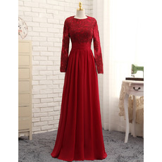 New Style Floor Length Satin Prom Dress with Long Sleeves