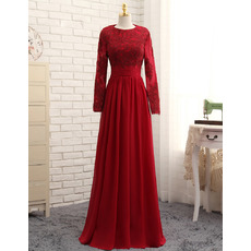 New Style Floor Length Satin Prom Dress with Long Sleeves