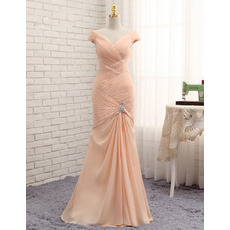 Custom Mermaid V-Neck Floor Length Chiffon Pleated Prom Dress