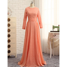 Custom Floor Length Chiffon Prom/ Formal Dress with Long Sleeves