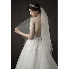 Discount A-Line Floor Length Wedding Dresses with 3/4 Long Sleeves