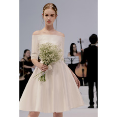 New Style Off-the-shoulder Knee Length Wedding Dress with Sleeves