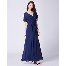 New V-Neck Cap Sleeves Floor Length Chiffon Evening Dress