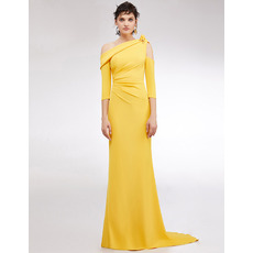 Custom One Shoulder Floor Length Evening Dress with 3/4 Long Sleeves