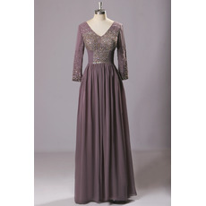 New Long Chiffon Mother Dress with Long Sleeves for Wedding