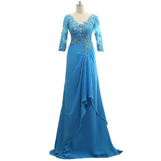 Elegant Floor Length Chiffon Mother Dress with 3/4 Long Sleeves