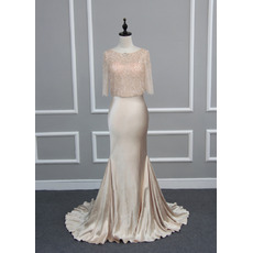 Elegant Floor Length Satin Mother Dress with Half Sleeves for Wedding