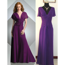 Affordable Floor Length Chiffon Mother Dress with Short Sleeves