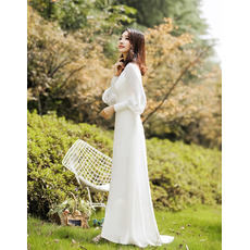 Custom V-Neck Long Sleeves Long Chiffon Reception Wedding Dresses