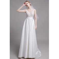 2019 Style A-Line Sleeveless Floor Length Organza Satin Bridal Dress