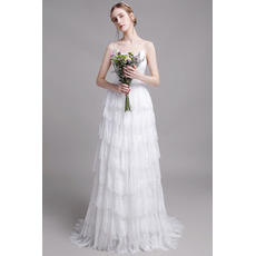 Custom Spaghetti Straps Long Lace Layered Skirt Wedding Dress