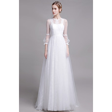 Discount Floor Length Organza Lace Bridal Dress with Long Sleeves