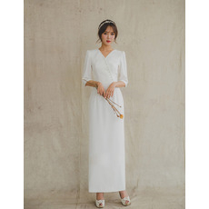 New Column Ankle Length Satin Bridal Dress with Half Sleeves