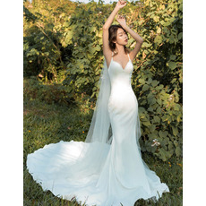 New Style Mermaid Spaghetti Straps Long Satin Wedding Dress