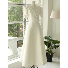 Discount Tea Length Satin Reception Bridal Dress with Short Sleeves