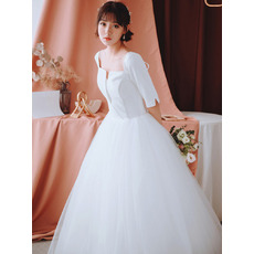 Custom Ball Gown Square Neck Long Wedding Dress with Half Sleeves