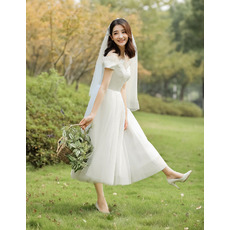 Custom A-Line Off-the-shoulder Sweetheart Tea Length Wedding Dress