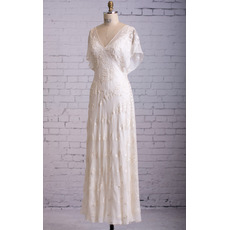 Discount V-Neck Tea Length Chiffon Wedding Dress with Cap Sleeves