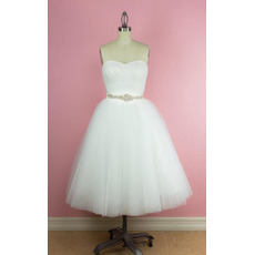 Custom A-Line Sweetheart Tea-Length Satin Organza Wedding Dress