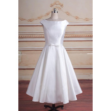 Discount A-Line Sleeveless Tea-Length Taffeta Reception Bridal Dress
