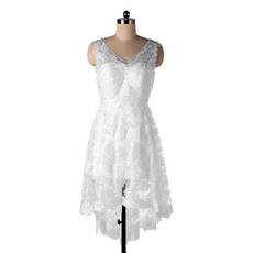 Casual A-Line V-Neck High-Low Short Lace Beach Wedding Dress