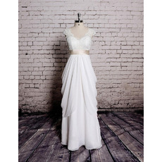 New V-Neck Floor Length Chiffon Wedding Dress with Sashes