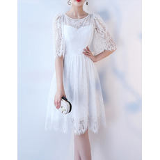 Discount Knee Length Lace Reception Wedding Dress with Half Sleeves